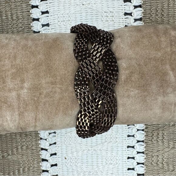 Copper Colored Shimmer Woven Bracelet with Magnetic Clasp - Picture 2 of 3